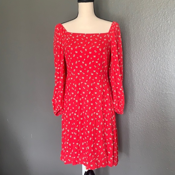 Sanctuary Cilia Red Square Neck Floral Print Dress Size 4 - Picture 2 of 8